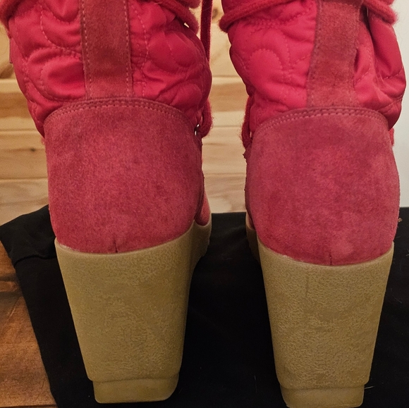 Coach Sofia Fuchsia Quilted Rabbit Fur Pink Boots - Picture 6 of 7